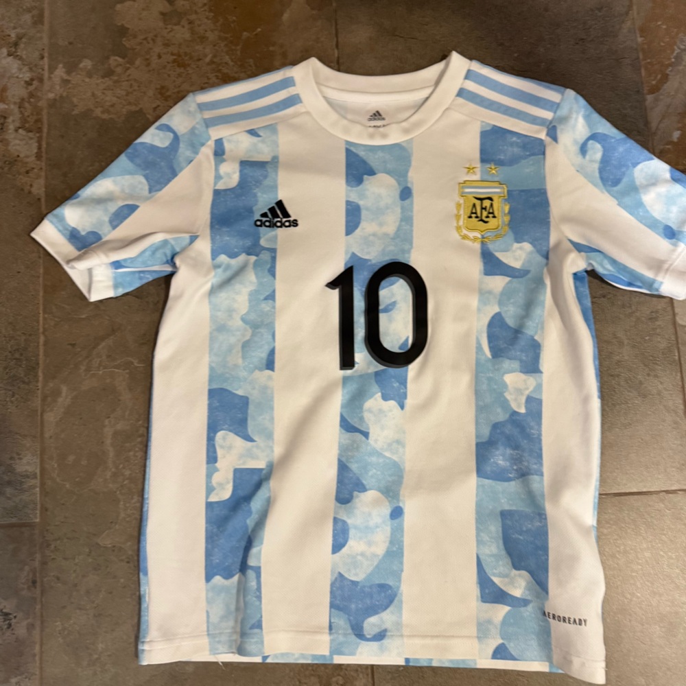 Argentina Messi #10 Adidas Soccer Jersey Blue White Kids 11/12